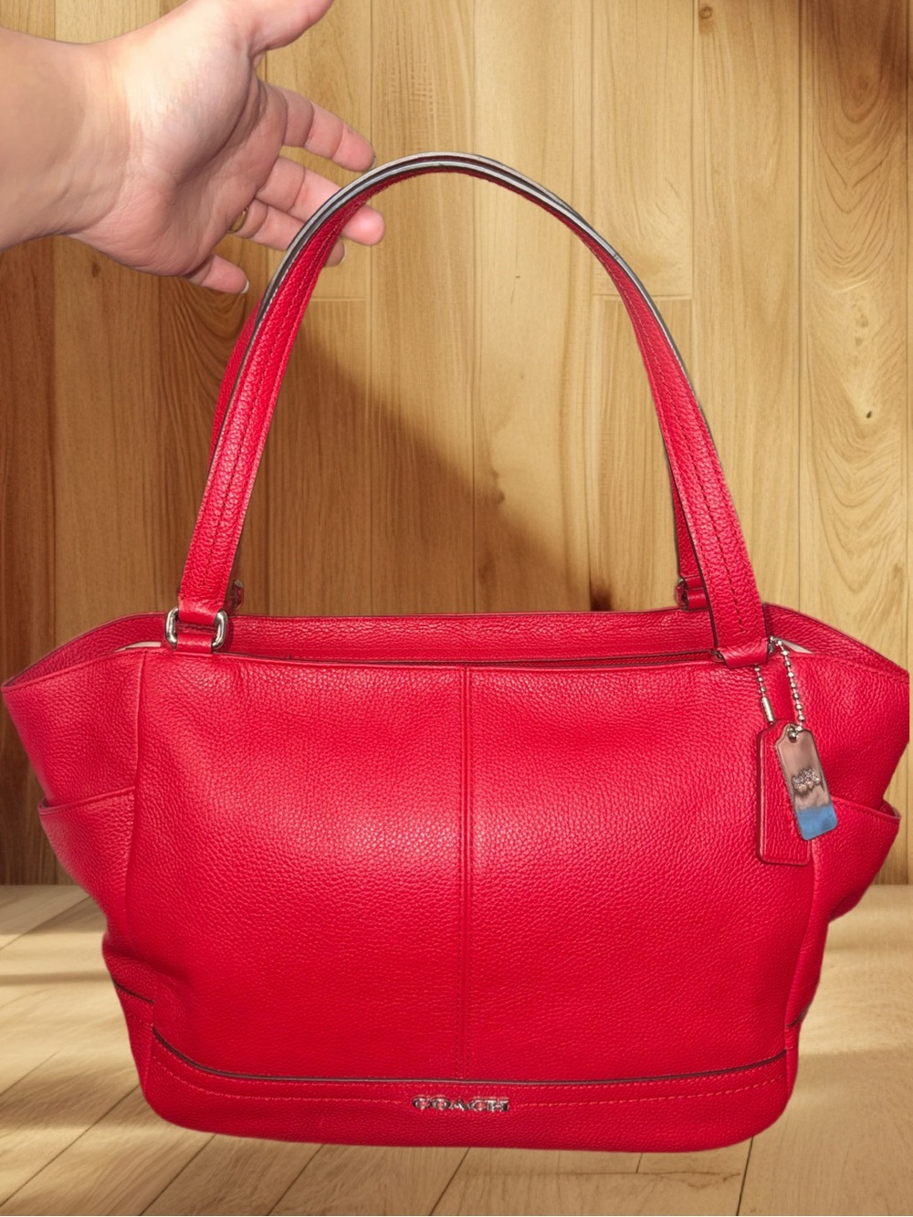 Coach Park Carrie 36898E Red Coral Leather Tote Shoulder Bag